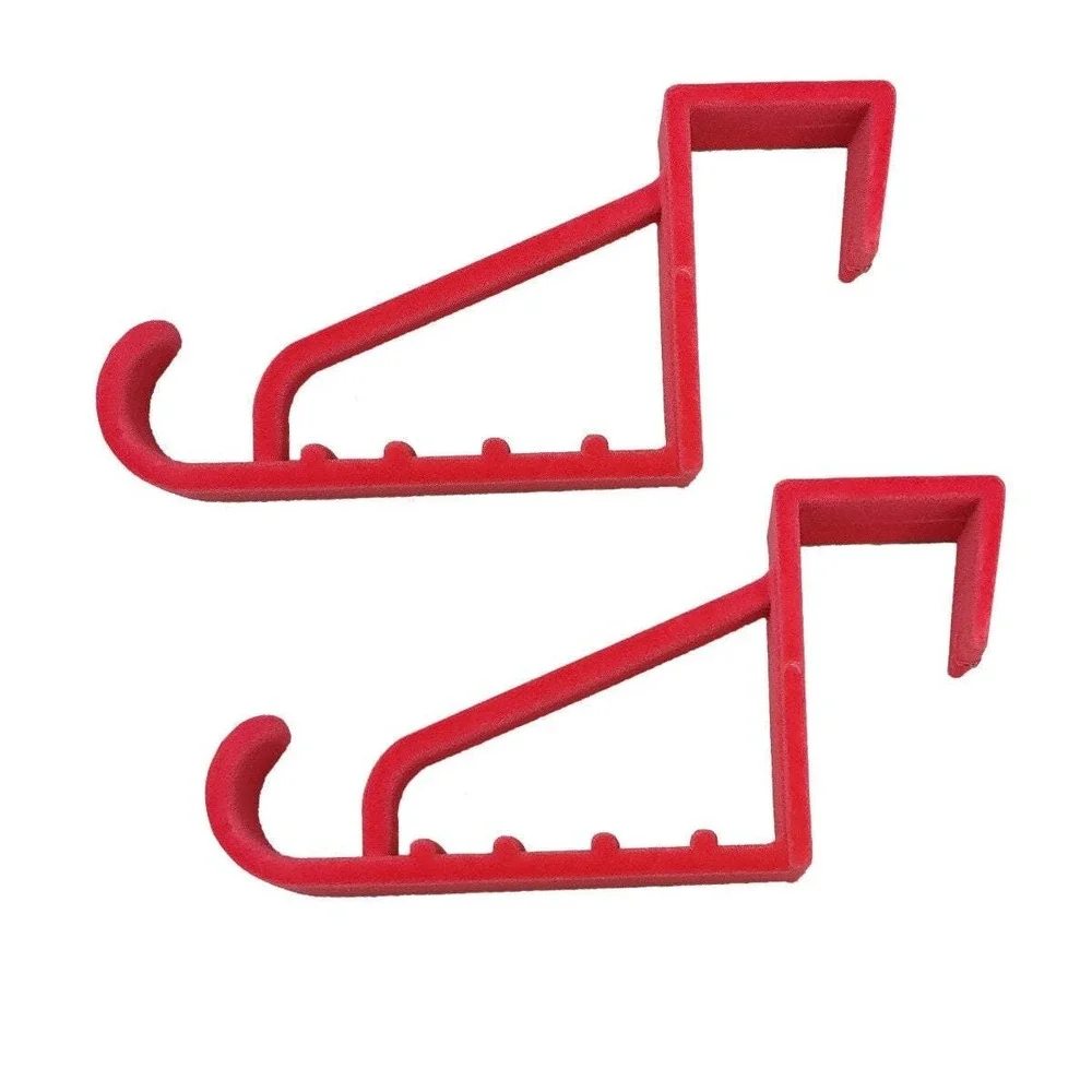 Over The Door Extended Hooks Red Plastic Multi Notch Hanger Organizer 2 pk